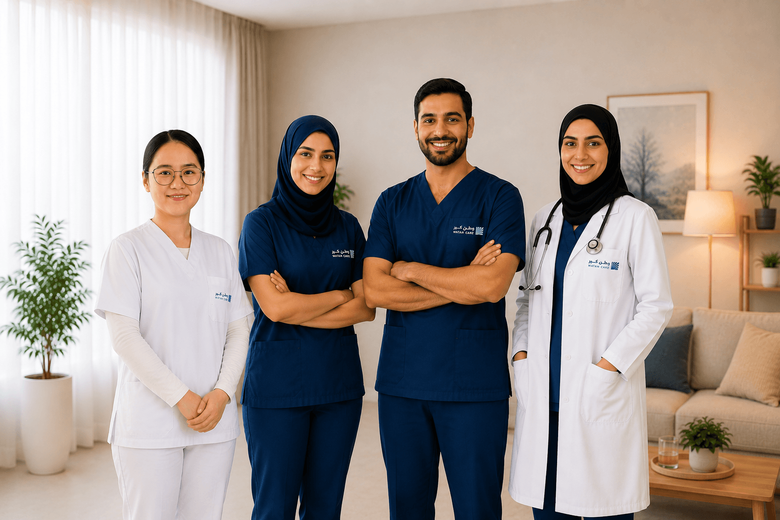 فريق وطن كير الطبي — ممرضة وممرض ودكتورة